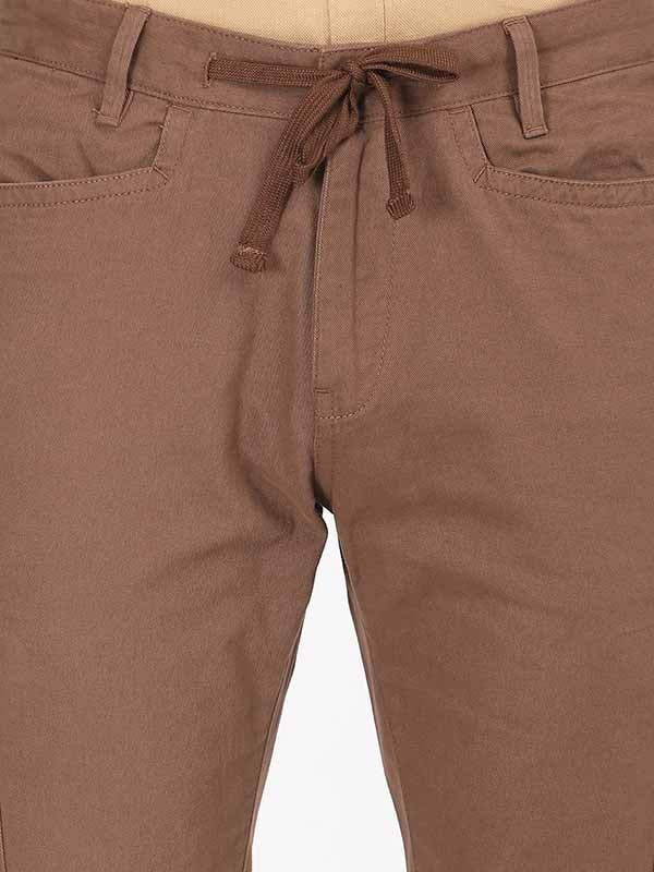 Indian Terrain Men's Comfort Fit Solid Brown Trousers